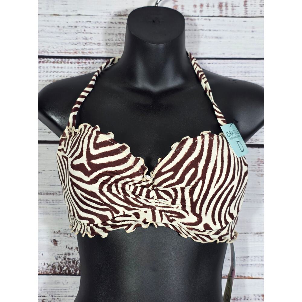 Sundazed Zebra Bikini Top 32D Underwire Swim Top Brown Cream NWT